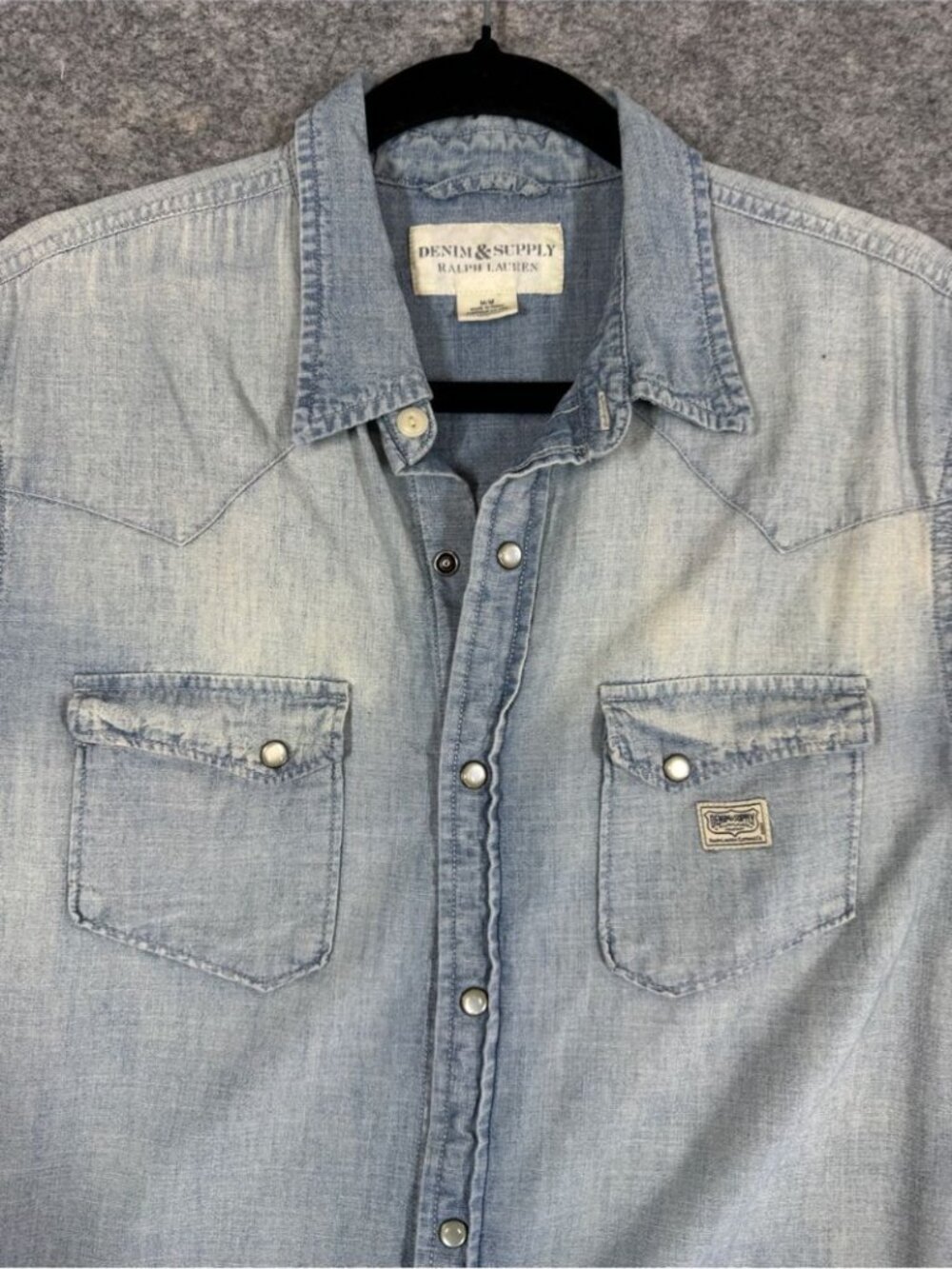 Denim & Supply Ralph Lauren Chambray Shirt Blue M Western Pearl Snap Casual - Picture 9 of 13